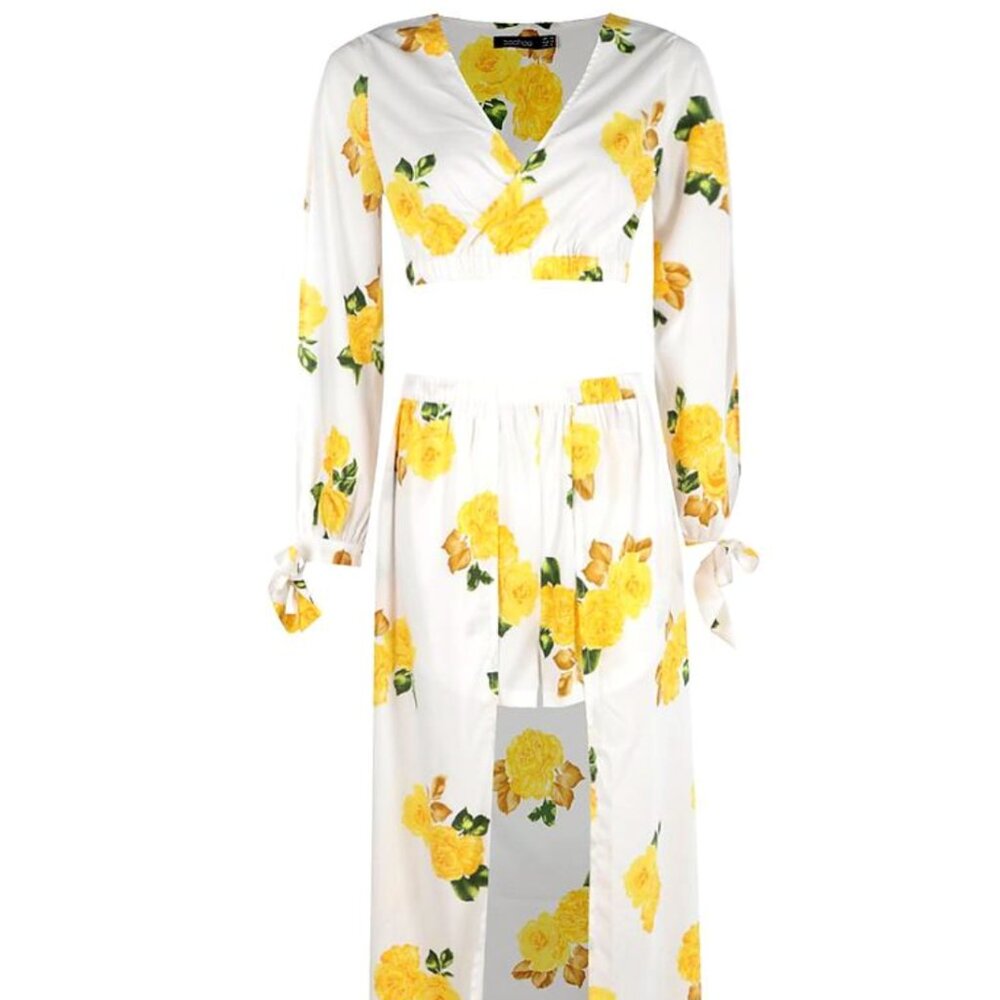 Boohoo Womens Julia Printed Crop & Split Front Maxi Size US 2